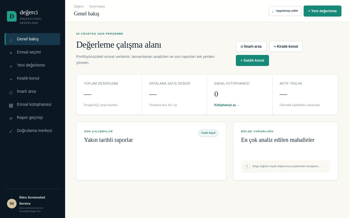 Değerci uygulamasının değerleme çalışma alanı